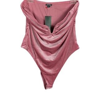 Wild Fable Bodysuit Womens Large Pink Velvet Texture Draped Neckline Sleeveless